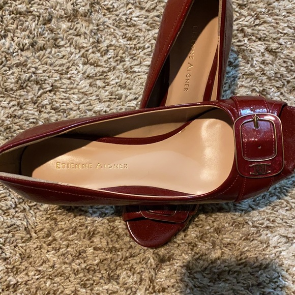 Etienne Aigner Women's Size 7.5 Heel Shoes Sparkle Red Peep Toe - Picture 3 of 7